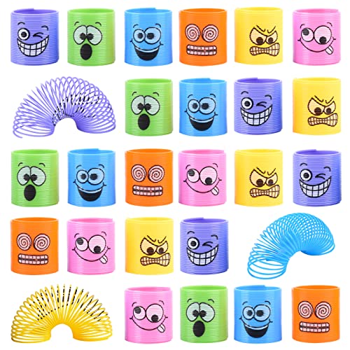 Ulikey 24pcs Mini Ressorts avec des Visages Drôles et des Couleurs Assorties, Ressort Jouet Enfant, Rainbow Spiral Bobine de Printemps Arc-en-Ciel Bobine Jouet pour Amusement et Fournitures de Fête