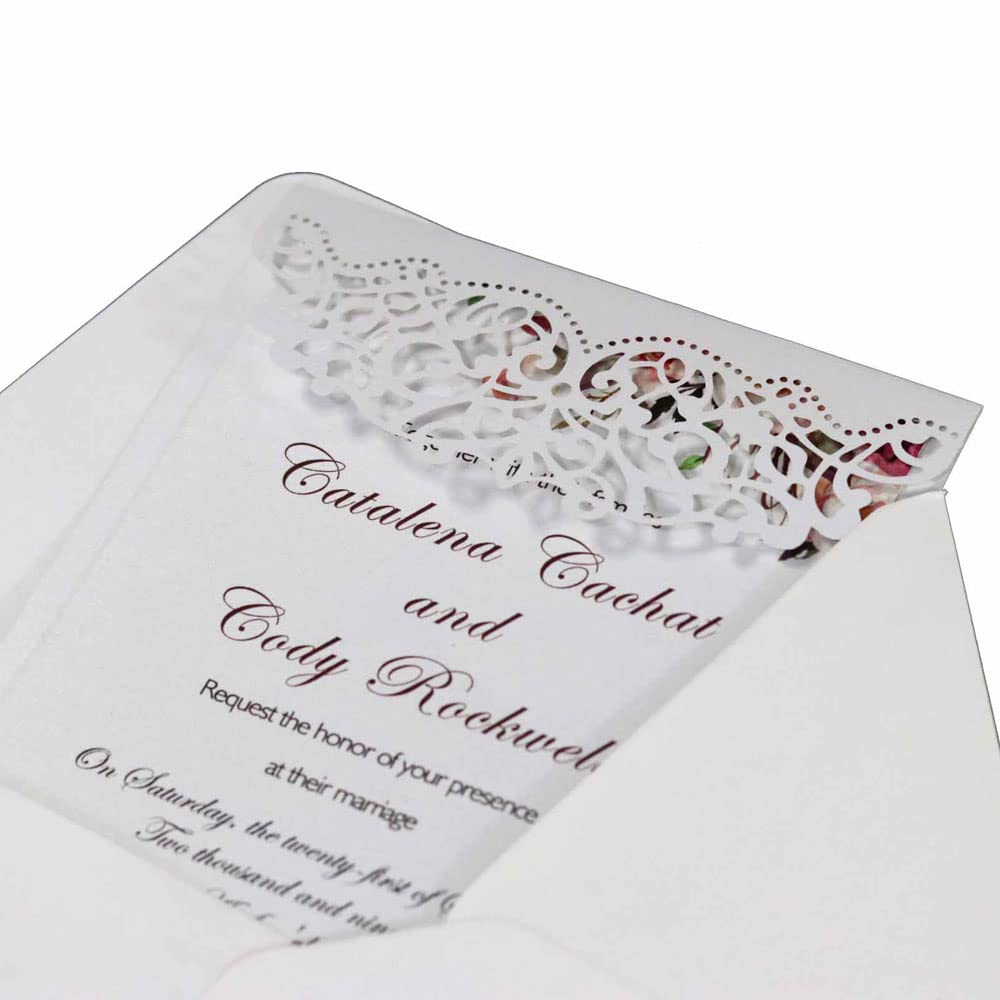 Delicada tarjeta de invitación de boda romántica D Paquete de 50, juego de papel imprimible en blanco y sobres for bodas, fiestas de cumpleaños, fiestas.(White,Blank)