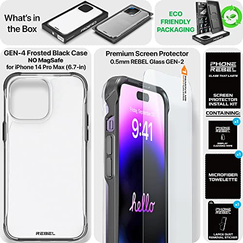 Rebel Phone Clear Case For Iphone 14 Pro Max [Frosted Series Gen-4] Translucent Matte Texture, Non-Yellowing, Protective Shockproof Bumpers, Metal Buttons, 6.7 Inch 2023 (Frosted Black, No Magsafe) #TOP5