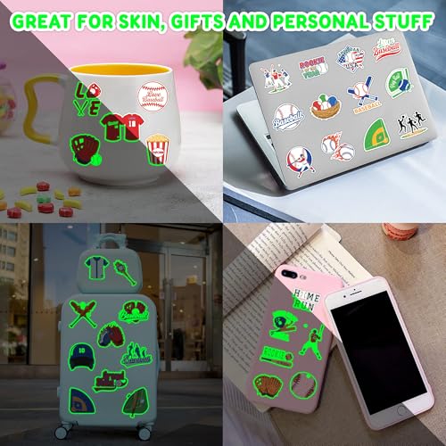 Image of 96 PCS Baseball Pre-Cut Luminous Glow in the dark Temporary Tattoos | Super Cute Baseball Themed Birthday Party Favors, Supplies, Decorations, Sports Fake Tattoo Stickers Gifts for Boys Girls