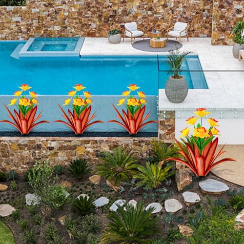 Image of TOMBABY Huge Metal Agave Plants Outdoor Decoration Outdoor Garden Decorated with Flowers Mexican Yard Art Plant Garden Gift(Yellow 1 Pack)
