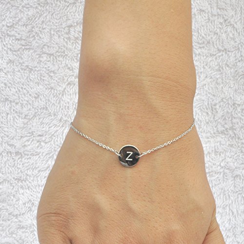 Image of HUAN XUN Stainless Steel Engraved Initial Bracelet Adjustable, 7.87 inch