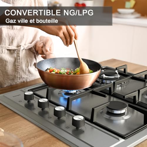 IsEasy Gas Hob with 4 Stainless Steel Burners, 4 Built-In Gas Hobs, Gas Table 60 cm, City Gas and Bottle