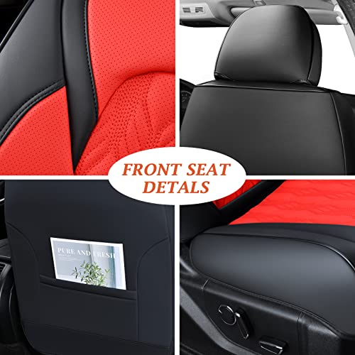 Coverado Ram Seat Covers Full Set, Waterproof Leather Car Seat Covers, Protective Seat Cushions Truck Pickup Custom Fit 2002-2023 Dodge Ram 1500 2500 3500 Limited Laramie Big Horn (Red, Narrow Back) #TOP2
