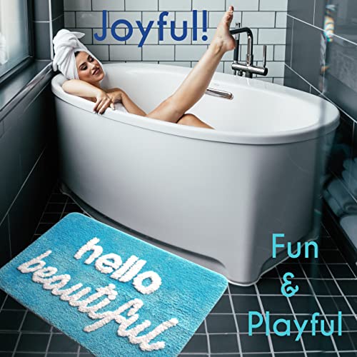 Evovee Hello Beautiful Bath Mat Aqua Turquoise Teal Mint Green Cute Bathroom Rugs For Girls Bright Colorful You Look Good Gorgeous Funny Shower Fun Bathroom Decor Non-Slip Washable Kids Women #TOP4