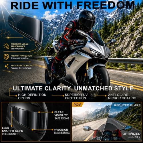 Image of PSLER Helmet Visor for R420 - R420 Helmet Visor Helmet Face Shield Helmet Accessories Replacement for R420,Dark Black Grey