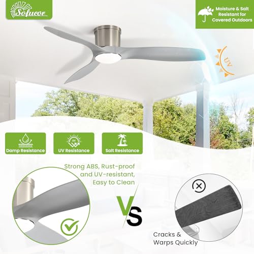 Sofucor 52 Inch Low Profile Ceiling Fans with Lights, Modern Flush Mount Ceiling Fan with 3 Plastic Blades, 6500CFM, Dimmable 6-Speed 3-Timer Reversible DC Motor for Bedroom Living Room, ETL, Gray thumbnail 9