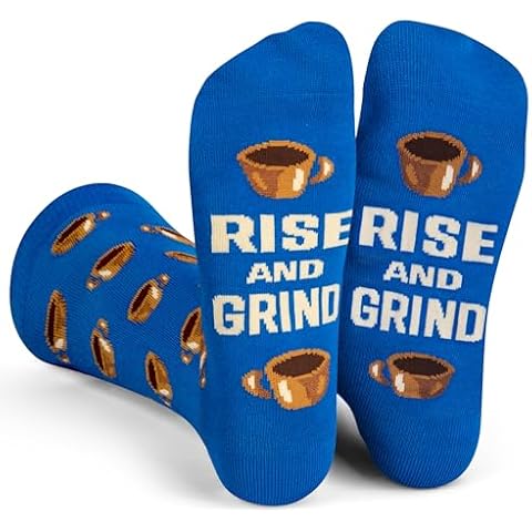 Lavley Rise and Grind Coffee Socks - Fun Gift Accessory for Men Cool Stocking Stuffer Idea - Unisex One Size Cover