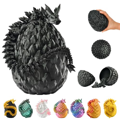 KAHAUS Figura decorativa y coleccionable de 36 cm con huevo de 12 cm, diseño de dragón de fantasía negro