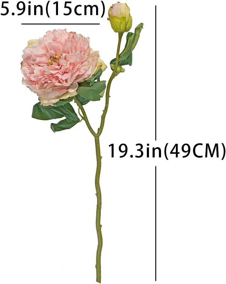 DUYONE Silk Peony Fake Flowers VintageLarge Long Stem Plants for Decoration Home Decor Living Room Artificial Flowers(Pink 4PCS)