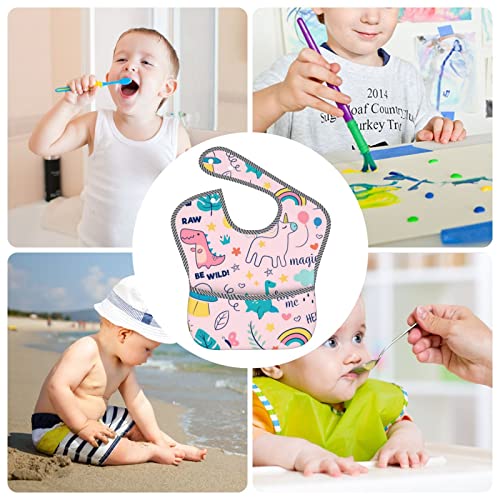 Avulzgd Pink Dinosaur Unicorn Rainbow Cute Waterproof Baby Bibs For Boy Girls Toddler Drool Eating With Food Catcher 6-18 Months Baby Essentials Accessories #TOP7