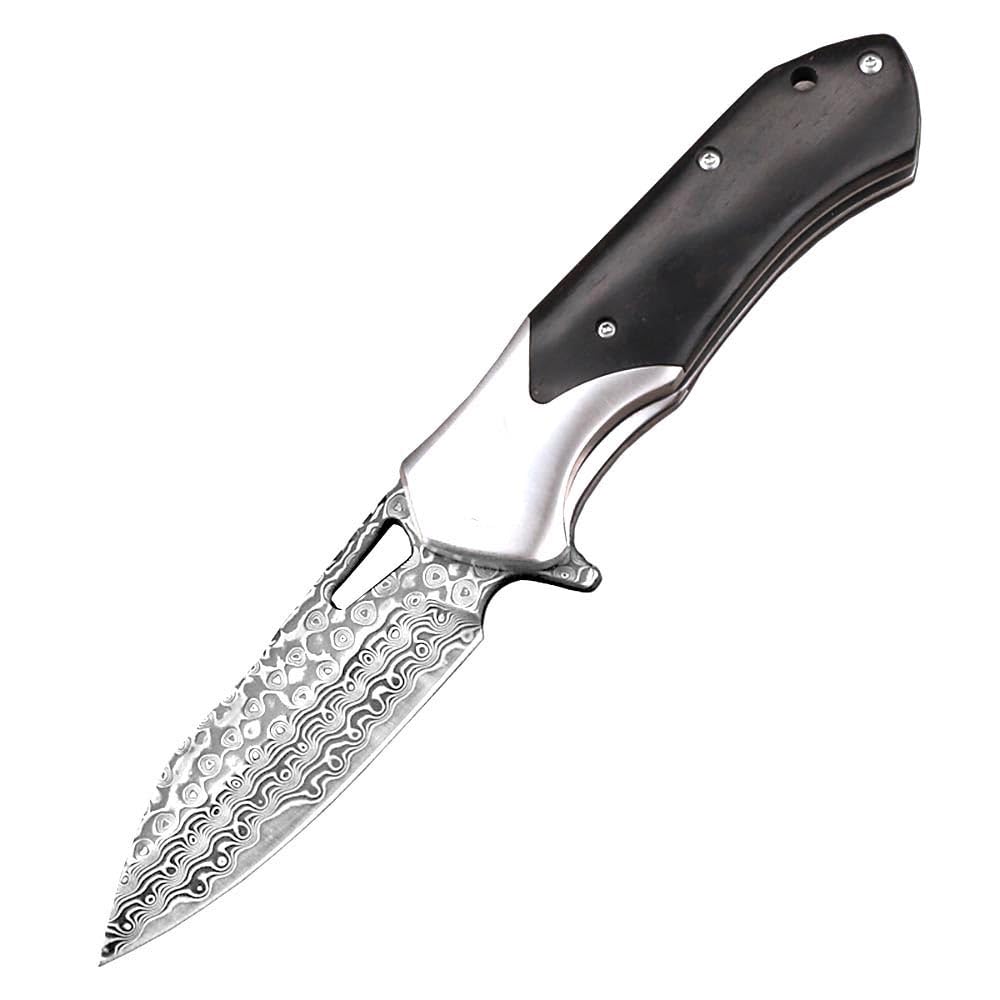 Joa Klappmesser Damaszener Geschmiedet Taschenmesser Scharfe Damaststahl & Ebenholz, Damaskus edelstahl Messer, EDC Outdoor Messer, Damastmesser klein neck knife