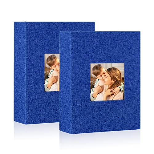 Lanpn Álbumes de fotos de 7 x 5 bolsillos, de lino, con capacidad para 100 retratos de 13 x 18 cm (azul, 2 paquetes) Cover