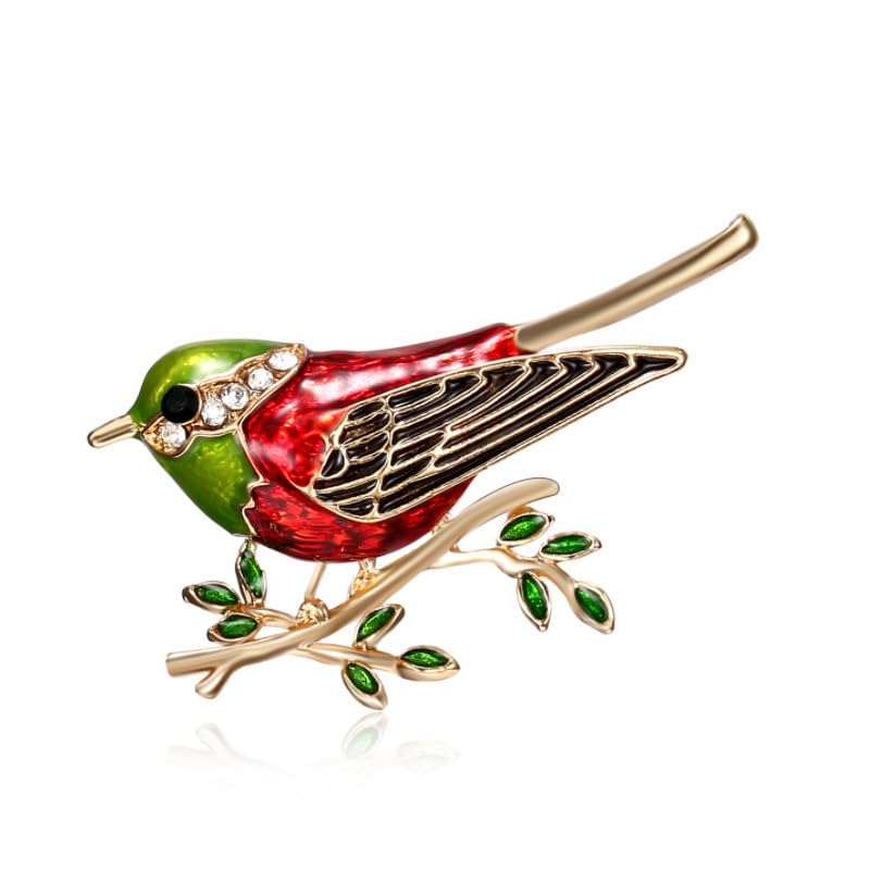 Image of coadipress Colorful Birds Brooch Pins Crystal Rhinestone Branch Bird Brooch Cute Enamel Animal Magpie Hummingbird Pin Fashion Jewelry Accessories Gifts