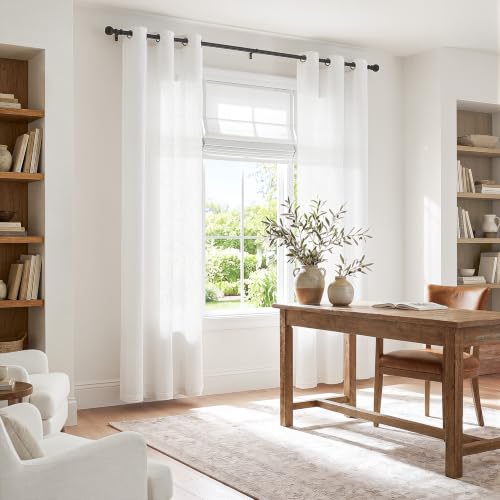 Image of jinchan Linen White Curtains 84 Inch Long for Living Room Bedroom Farmhouse Grommet Top Light Filtering Window Drapes 38x84 Off White 2 Panels