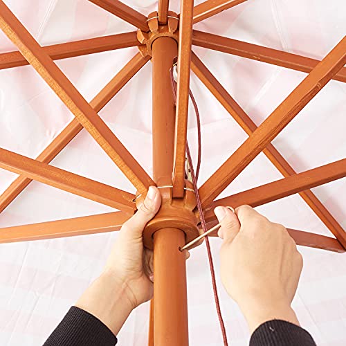 Acxz 9Ft/270Cm Large Beach Umbrella Outdoor Parasol Black And White Striped, Round Wooden Foldable Garden Umbrella, For Lawn/Pool Side, 8 Ribs (Without Base) #TOP3