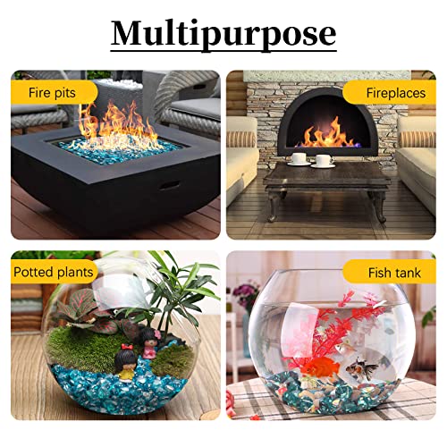Unidanho 10 Pound Fire Glass Diamonds, 1 Inch Clear Fire Pit Glass Rocks For Fire Pit Fireplace, Propane Fire Pit, Decorative Glass Rocks, High Luster Blue Fire Glass Diamonds #TOP4