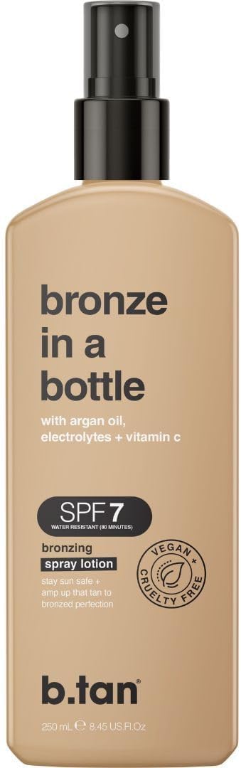 SPF 7 Sun Tanning Lotion Spray | Bronze In a Bottle - Best Tan Intensifier, Browning Outdoor Bronzing Accelerator, Packed with Argan Oil, Electrolytes, & Vitamin C, Austrailian Brand, 8.45 Fl Oz