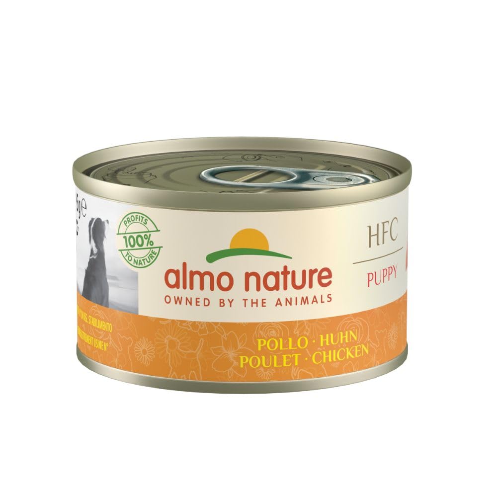 almo nature Comida Húmeda para Cachorros Natural de Pollo (24 x 95 g). Alimento para Perros Monoproteíco Enlatado HFC Cuisine Puppy. Snack Complementario sin Gluten.