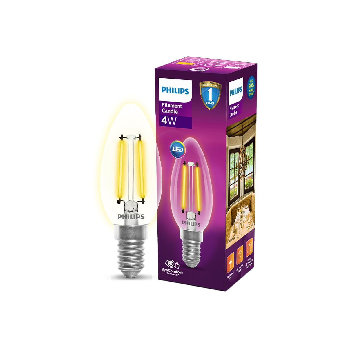 PHILIPS 4-watt Filament Candle LED Bulb | Filament Candle Bulb Home &