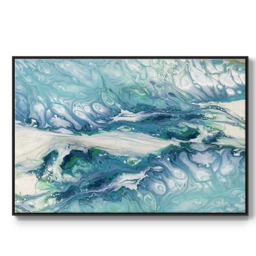Renditions Gallery Floater Framed Modern Decorations Marble Montage Seascape Fluid Wall Art Hangings for Bedroom Office Kitchen - 27"X41" Black Frame GAL001