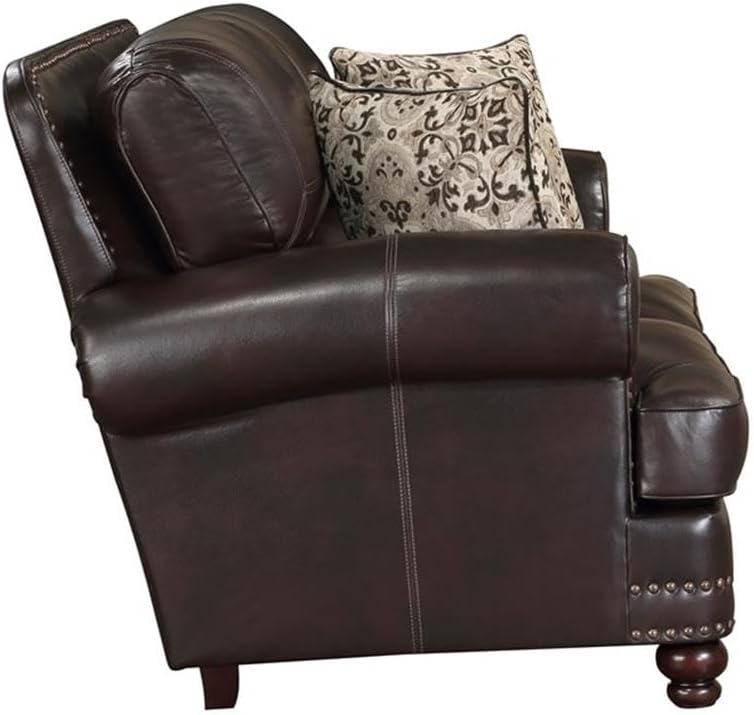 Milford Brown Faux Leather 2-Piece Sofa Set with Nailhead Trim