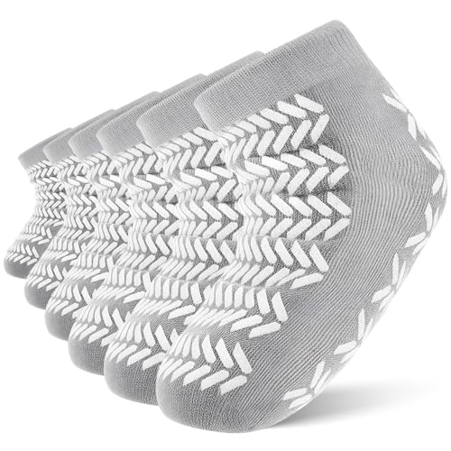 Taiyin 6 Pair Double Sided Tread Non Slip Socks Hospital Socks Slip Stopping Safety Fall Prevention for Bariatric (Gray,Small)