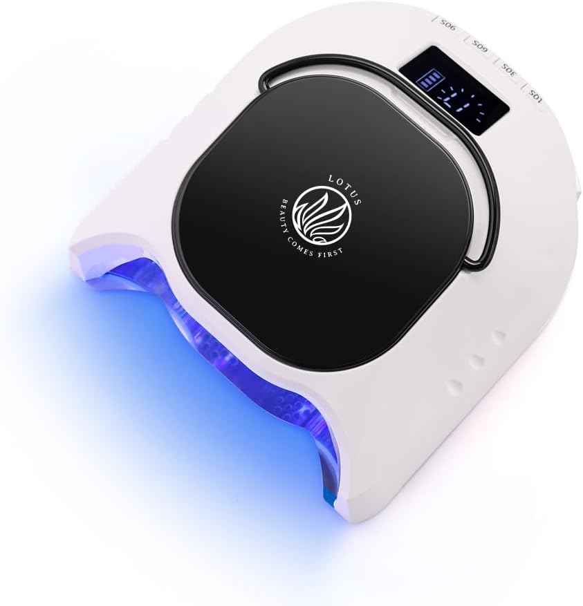 Lotus UV LED Nail Curing Lamb, Professional Hybrid 86W Wireless Rechargeable UV LED Nail Curing Lamp Cordless Nail Dryer for Gel Nails, Manicure, Pedicure (Black)