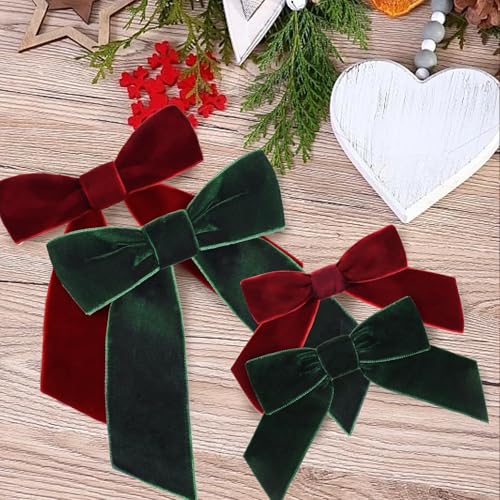 36 Pcs Burgundy Velvet Bows Red and Green Velvet Bows Ornaments for Decoration Garland Wreath Gift Wrapping — view 3