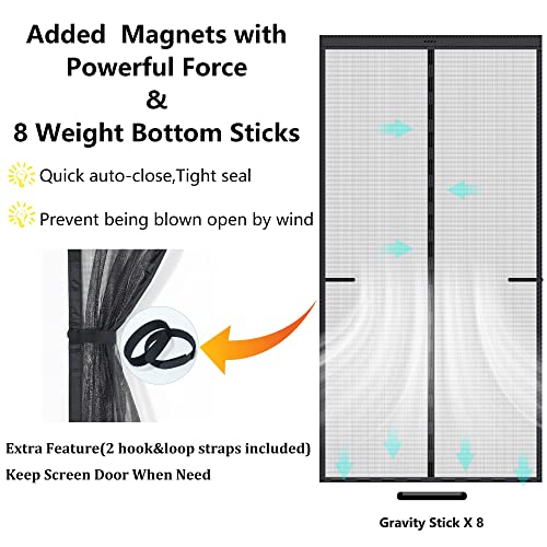 Upgraded Magnetic Screen Door For Tall Door To 38X98 With 42 Longer & Stronger Magnets,Retractable Screen Doors For Front Door,Heavy Duty Fiberglass Mesh Door Screen Magnetic Closure For Single Door #TOP4