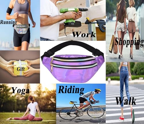HNKJDS Metallic Color Holographic Fanny Pack Shiny Waist Packs Waterproof Belt Bag with Adjustable Belt for Women Men, Purple, One Size, Shiny Waist Pack Fashion Fanny Pack by HNKJDS - Used condition - Image 7