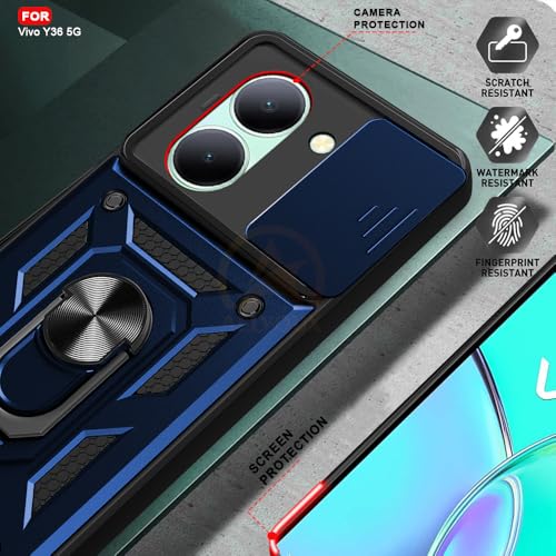 Image of Armor Bumper Back Cover Case for Vivo Y36 Rotating Camera Cover, Ring Holder & Kickstand | Heavy Duty & 360 Degree Protection Vivo Y36 Back Cover (Blue)