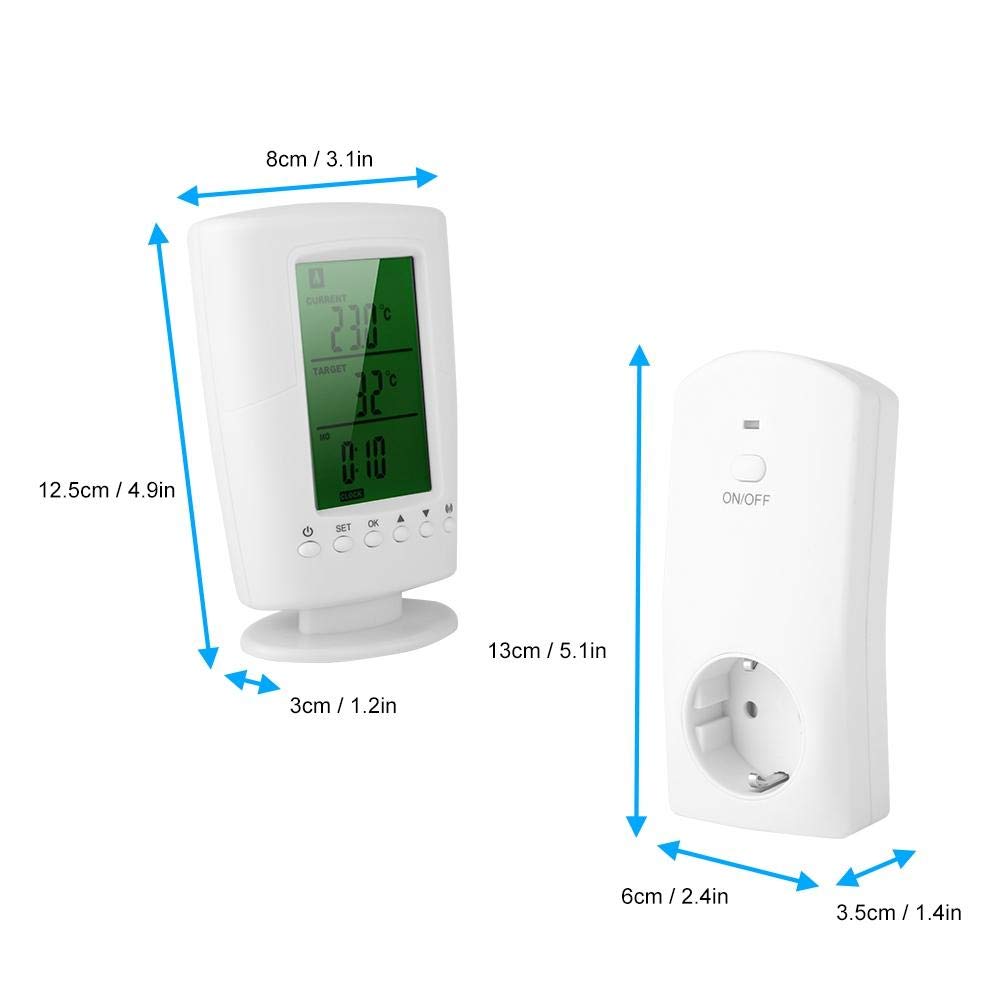 Cronotermostato Termostato Wireless Programmabile con Presa di Corrente Intelligente Termostato Connesso Senza Fili con Presa di Controllo per Uso Domestico(Bianco)