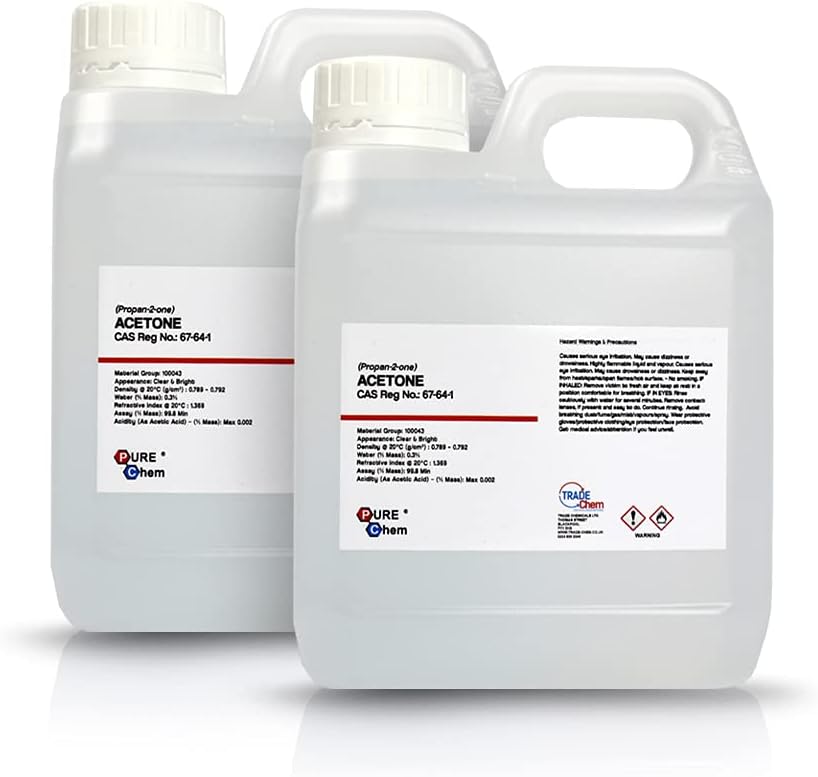 Pure Acetone - Acrylic Nail Remover Nail Polish Remover 99.8% (2 x 1L Jerry Containers)