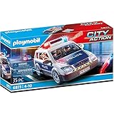 Lieferumfang: 1x Playmobil City Action Polizeiwagen, 35-teiliges Spielfiguren-Set mit Anleitung: 1 Polizeiwagen, 2 Figuren, 32 Zubehörteile (wird ohne 1 x 1,5-V-Micro-Batterie geliefert), Material: Kunststoff, LxBxH: 24,5x13x10,5 cm, Art.-Nr. 6873