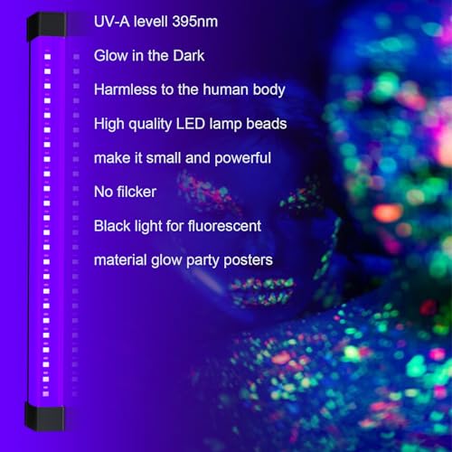 Image of Rechargeable Black Light Bar 5W 1FT，Battery Powered LED Black Light for Glow Party Body Paint UV Strip Lights for Halloween Decorations,Cabinet,Display Magnetic 4 Pack