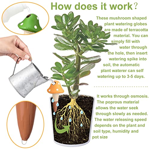 8 Pcs Plant Self Watering Spikes Mushroom Watering Globes Planter Insert Terracotta Plant Watering Devices Automatic Self Water Stakes Garden Waterer for Indoor Outdoor