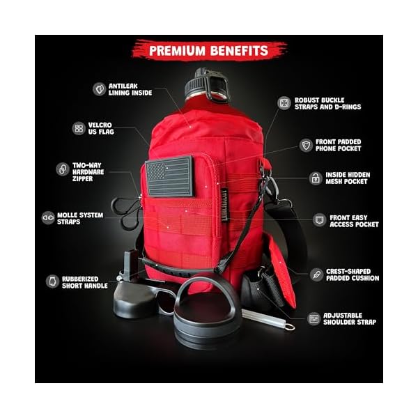 1 Gallon Water Bottle Jug - 128 Oz Insulated Stainless Steel Metal Water Bottle with Holder - Carrying Bag - Spout Handle - Straw Lids - Keep Cold & Hot - Red Tactical Flask - Image 4