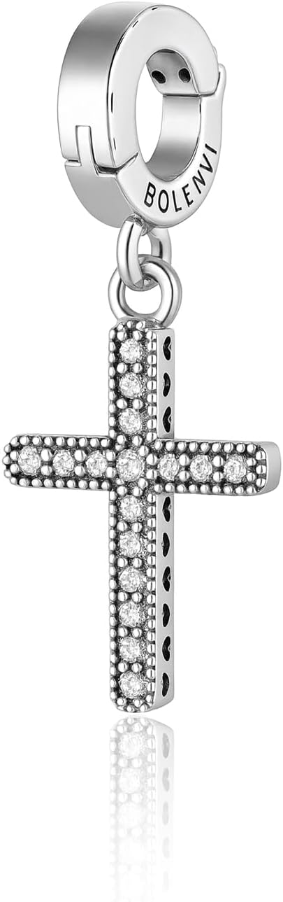 Crystal Cross Have Faith Christian Catholic God Charm Pendant, 14K Gold Plated & 925 Sterling Silver, Compatible with Pandora & Similar Charm Bead Bracelets, Necklaces & DIY Jewelry