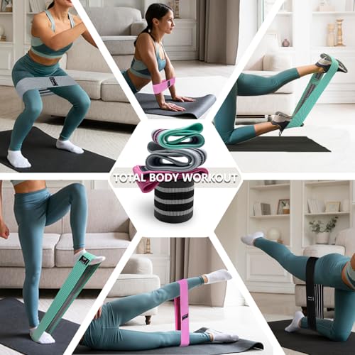 Image of Exercise Bands, 3 Levels Fabric Resistance Bands for Working Out, Workout Bands Resistance for Women & Men, Multi-Colored Fabric Booty Bands for Leg Strength Training, Rehab, Yoga