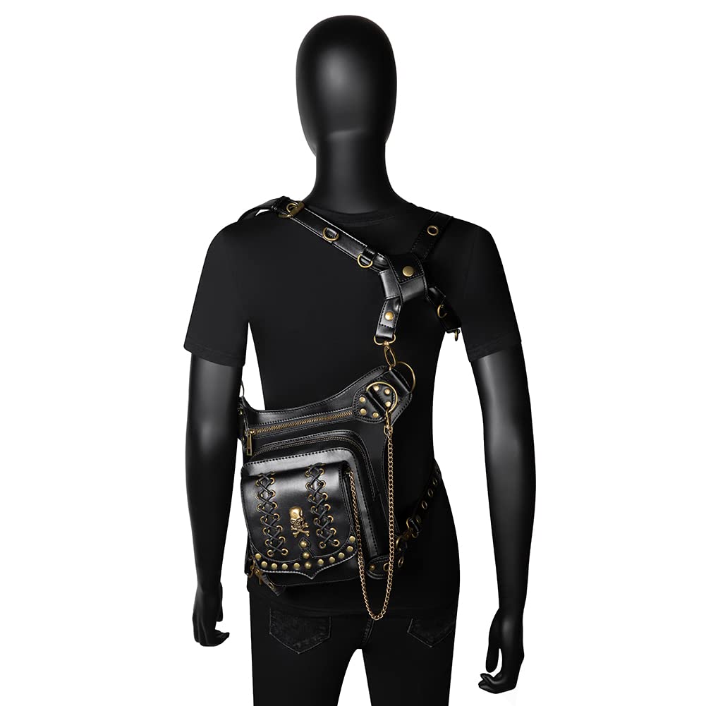 Dajingkj Sac à bandoulière Steampunk avec crâne, sac à jambe de moto, sac de voyage gothique, sac à hanche pour femme et homme, Taille unique, Mode