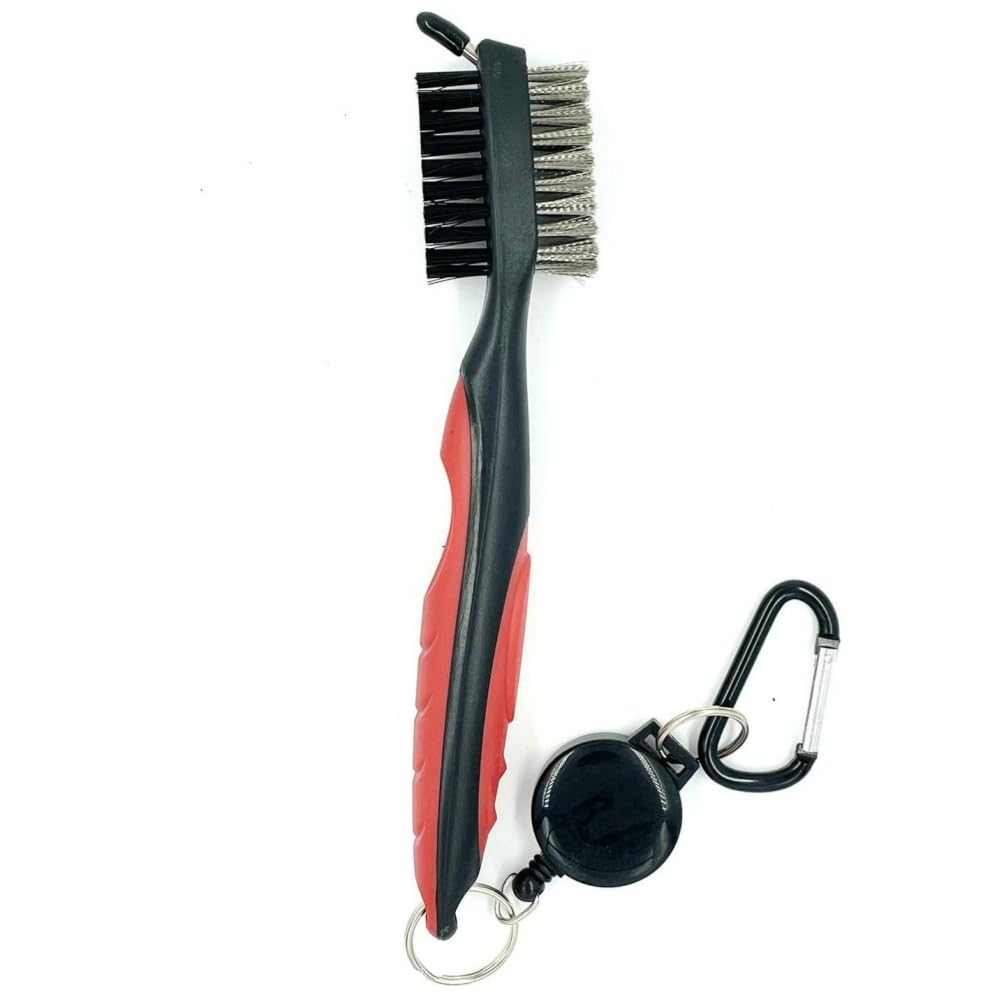 KOMUNJ Golf Club Brush 3 in 1 Club Groove Cleaner Retractable Zip-Line Double-Sided Nylon for Club Surfaces Grooves and Golf Shoes and Golf Bag