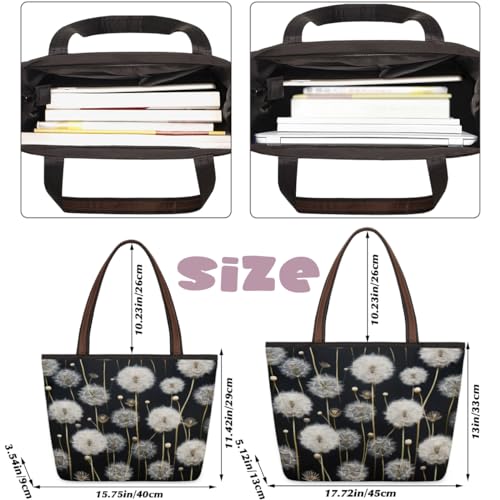 Art Dandelion Pattern Tote Bag Tote Purse for Women with Zipper Large Polyester Tote Bags for Travel Work3