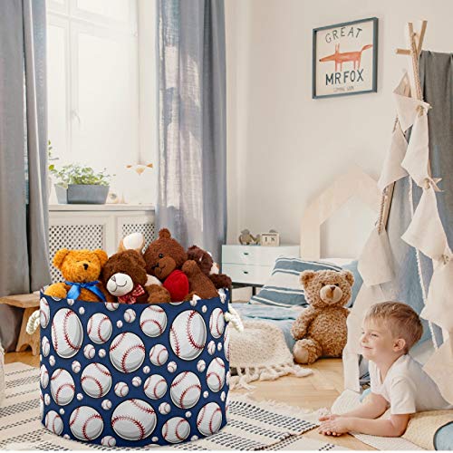 Image of visesunny Baseball Softball Laundry Baskets Fabric Storage Bin Storage Box Collapsible Storage Basket Toy Clothes Shelves Basket for Bathroom,Bedroom,Nursery,Closet,Office
