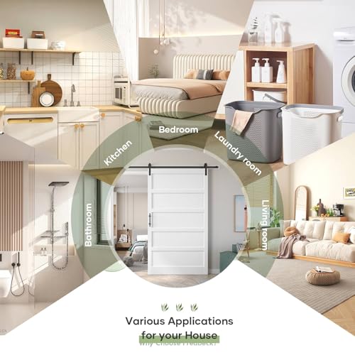 Image of Fredbeck 54x80 White Sliding Barn Doors and 9FT Hardware Kit Included,MDF,Solid PVC Surface,DIY Assembly,5-Panel,for Bedroom,Closet