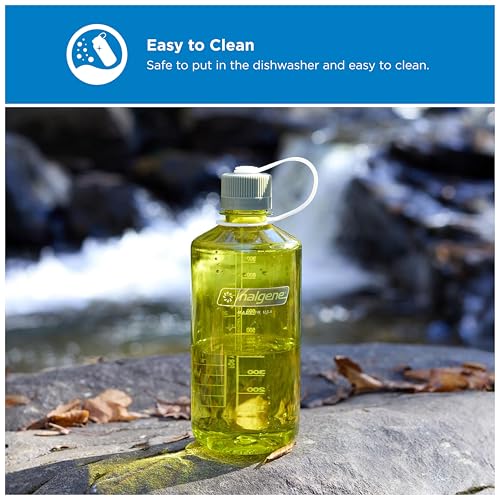 Image of Nalgene 32 oz Narrow Mouth Water Bottle | BPA-Free, Durable & Leak Proof, Lghtweght for Hkng & Gym - Thrll & Moton, Endve w /Ol Green