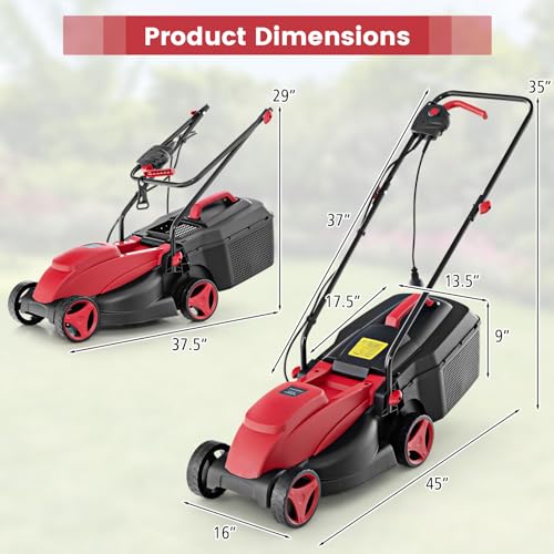 S AFSTAR Electric Lawn Mower, 10-AMP 13-Inch Corded Walk-Behind Lawnmower with Collection Box, 3 Adjustable Height Position, Self Locking Function, Push Lawn Mower for Backyard