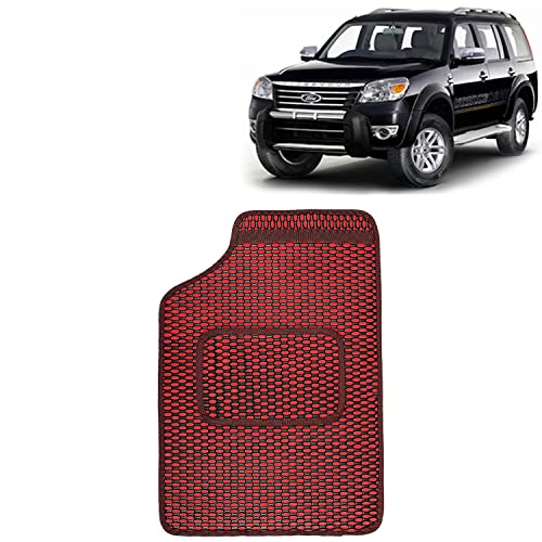 Image of Kingsway Dotted Design Car Floor Foot Mats Universal Fit for Ford Endeavour, Model Year : 2009-2015, Water and Dustproof, Color Red, Set of 5 Pieces