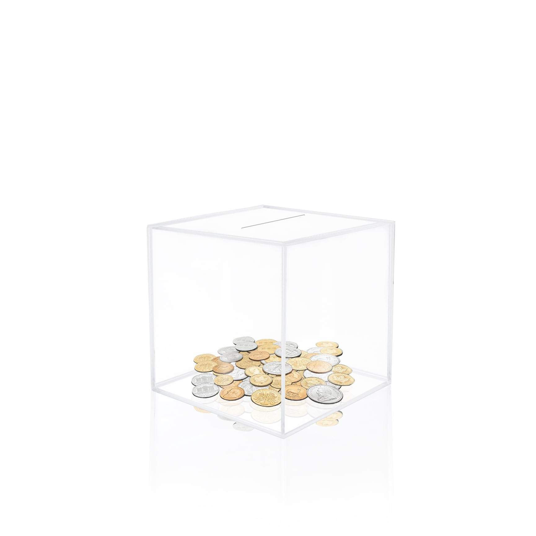 Qaziuy Clear Acrylic Piggy Bank, Money Saving Box, 10 x 10 x 12cm, Transparent, Unisex, All Ages, 4”× 4”× 4”