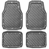 CAR PASS Bling Diamond Rubber Car Mats, Heavy Duty Deep Dish All-Weather Floor Mat Full Set Anti-Slip 3D Rhombus Waterproof Trim Fit Liner Universal Glitter Sparkly Shining Rhinestone, Gray Rubber